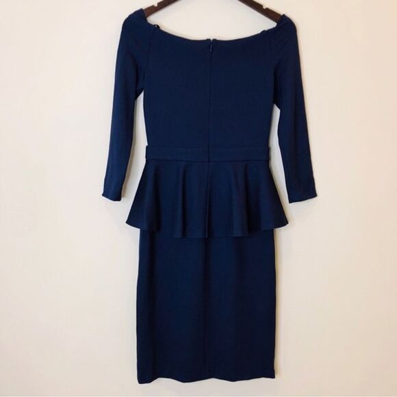 L'Agence Ophelia Off the Shoulder Peplum Bodycon Midi Dress 50s Formal Navy S - Picture 7 of 13